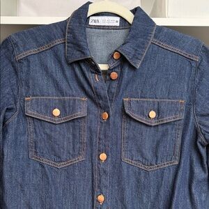 Zara Dark Blue Denim Shirt with Copper Accents